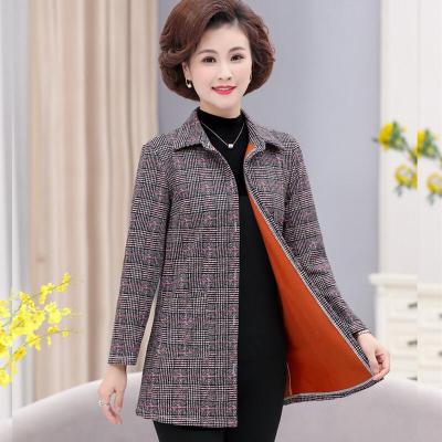 迪鲁奥(DILUAO)妈妈穿的中老年妈妈装格子常规衬衫外套中年冬秋冬装宽松大码洋气品牌女装