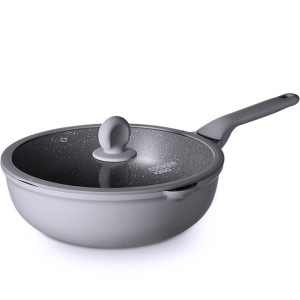 [新品]炊大皇不粘锅30cm炒锅麦饭石色家用炒菜锅平底锅具电磁炉燃气煤气灶明火通用CG30XK星空灰