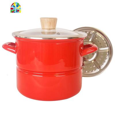 珐琅搪瓷蒸锅家用加厚蒸鱼锅单层燃气煤气电磁炉加高汤锅 FENGHOU 24cm7.5升款