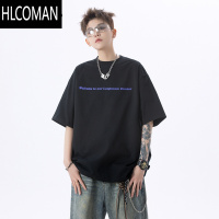 HLCOMAN短袖T恤男夏季潮牌小领口宽松百搭体恤衫简约百搭五分袖