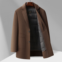 西装领双面呢羊毛大衣秋冬新款男士90白鸭绒脱卸内胆双面呢大衣潮