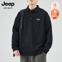 JEEP吉普美式潮牌重磅加绒卫衣男士秋冬款宽松polo衫纯色翻领t恤