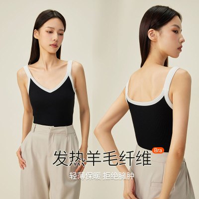 秋冬新款发热羊毛保暖背心女加绒一体式带胸垫内搭可外穿吊带