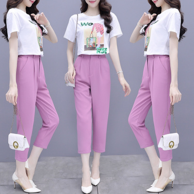 晗亦然新款夏女装新款赫本轻熟风港味时尚职业两件套装夏天休闲洋气减龄2091