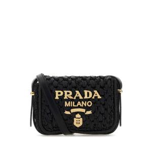 普拉达(PRADA)女士手提单肩包编织皮革斜挎包春夏休闲度假金饰时 BLACK