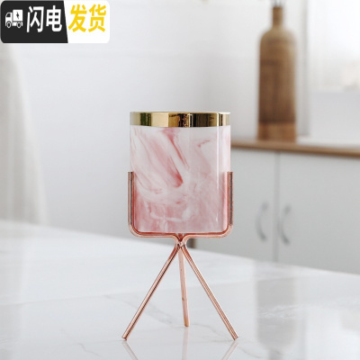 三维工匠ins北欧小清新多肉陶瓷小花盆创意个性室内好看铁艺简约客厅摆件 金边粉盆+金属架 中花盆容器