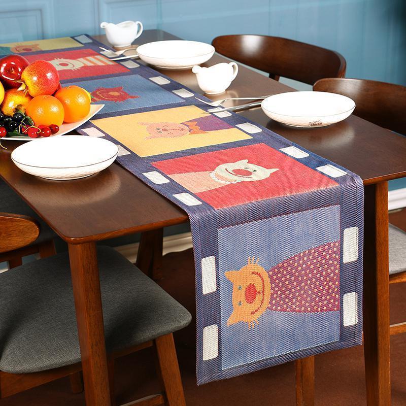 桌旗北欧轻奢茶几电视柜欧式美式长条餐桌布艺吧台布 猫电影 桌旗35*240cm(适合180-200电视柜)