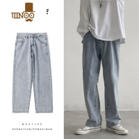 YANXU牛仔裤男宽松直筒2023夏季浅色垂感港风男士潮牌阔腿长裤高街裤子