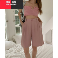 YIBUSHENG大码女装美式复古西装阔腿休闲裤季胖mm高腰显瘦直筒短裤五分裤