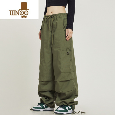 YANXU2028PD 美式复古多口袋宽松工装裤男女夏季直筒降落伞兵休闲长裤