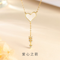 s999足银流苏一箭穿心项链女时尚小众设计高级气质爱心锁骨链批发