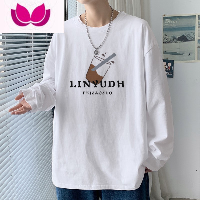 七斓打底衫男士长袖t恤港风高品质宽松上衣服白色内搭卫衣