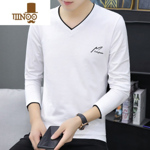 YANXU男士夏季薄款上衣长袖t恤鸡心领小衫丅土早秋衣服体桖外穿nan