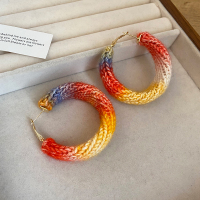 度假风夸张彩色毛线编织耳圈轻奢高级感气质耳环多巴胺甜美耳饰女送女朋友老婆情人节七夕生日礼物