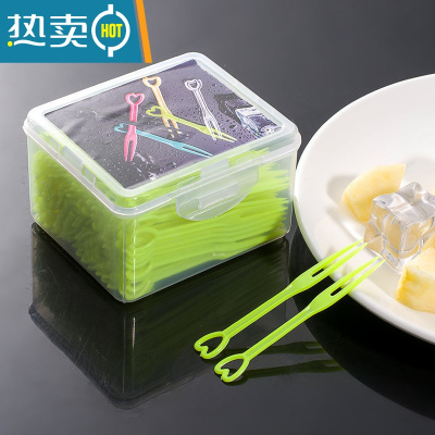 敬平水果叉子单独包装塑料果叉透明独立小叉商用家用蛋糕签果插 精美家庭装-心形绿色200支牙签