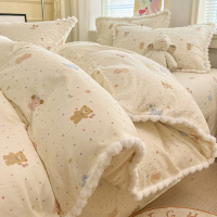 A类小清新双层纱卡通全棉四件套纯棉枕套床单单品被套三件套床品1