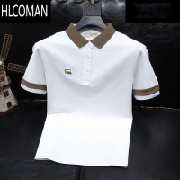 HLCOMAN男士短袖衫2025夏季新款高端贴标商务休闲撞色翻领半袖T恤衫