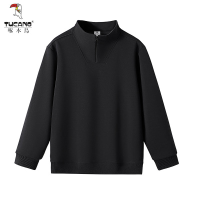 啄木鸟秋冬季新款休闲长袖辑明线立领上衣华棉半拉链保暖男款卫衣