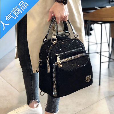 FENGHOU多用百搭双肩包女2021新款帆布时尚手提斜挎包包休闲旅行两用包旅行包男女黑色