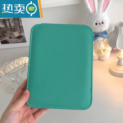 敬平复古皮质公主镜女生折叠化妆镜简约大号便携宿舍卧室桌面梳妆镜子便携式用镜 果绿色