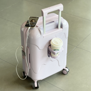 罗恩Ronoen漫游雪糕行李箱拉链款24寸拉杆箱轻便登机箱20寸男女密码箱学生皮箱旅行箱子26寸托运密码箱包可充电杯托