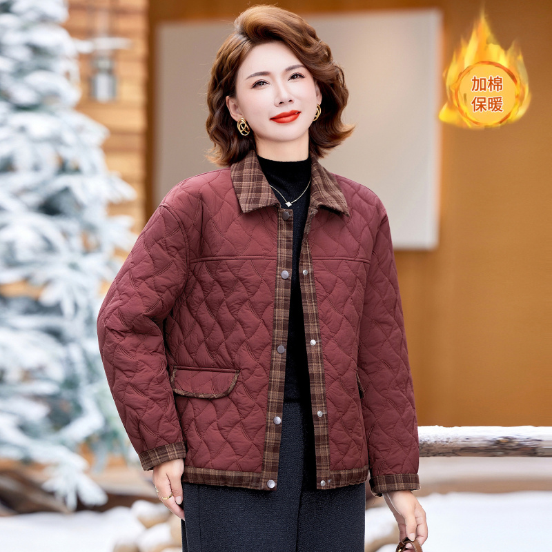 新款妈妈棉衣外套女40岁中年女士休闲棉服短款中老年加绒保暖衣服