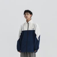SUNTEK春季新男士立领夹克日系复古拼色百搭外套宽松水洗运动休闲上衣夹克