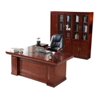 帅畅老板桌大班台总裁桌椅组合贴实木皮办公桌简约单人主管经理桌2.0米整套+椅子+五门书柜