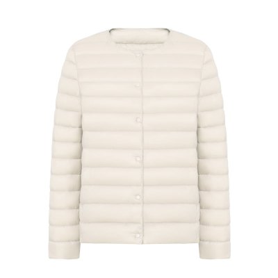 新女式新款90绒纯色女装圆领V领简约长袖羽绒服外套