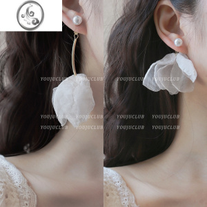 JiMiYOUJUclub-轻飘飘~氛围感白色雪纺花朵耳环复古甜美气质耳饰耳夹