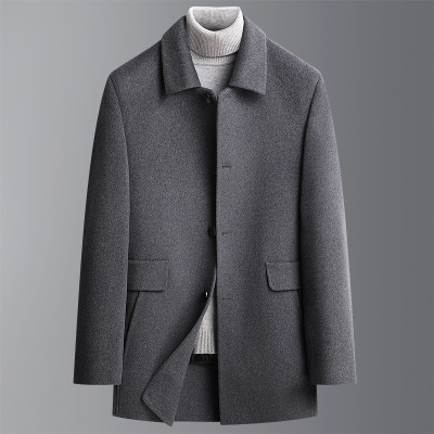 秋冬脱卸羽绒内胆双面呢大衣中老年男士加厚中长羊毛大衣风衣外套
