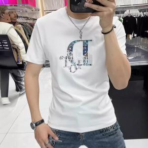 短袖t恤男夏季圆领欧洲站烫印花形字母新款男士修身潮流半袖体恤
