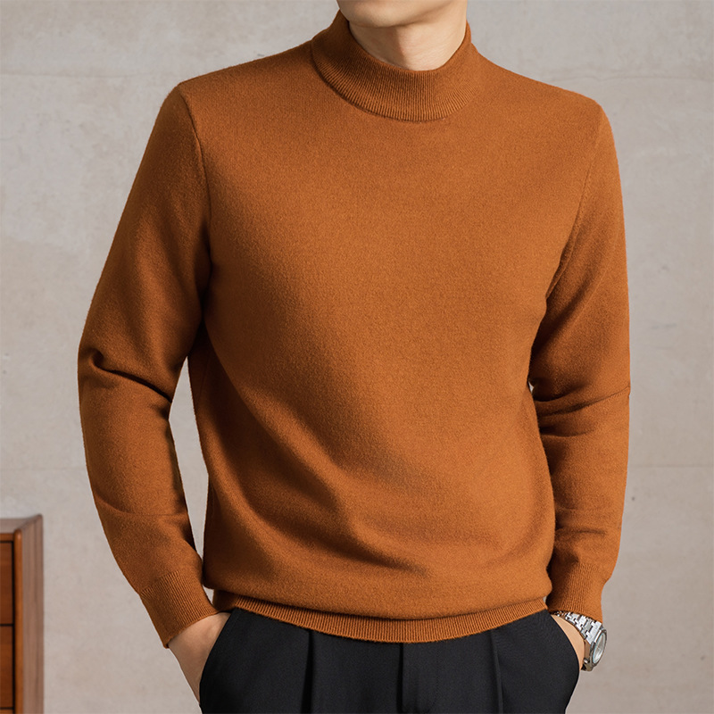 430克精仿羊毛衫男冬季新款亲肤纯色半高领加厚保暖男士毛衣