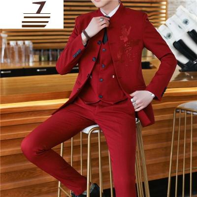 NEWLAKE西装男韩版修身国风中山装男士三件套帅气学生休闲西服套装立领