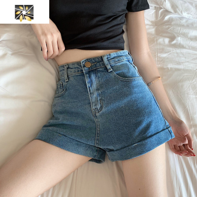 暖青汇黑色高腰牛仔短裤女夏2021新款直筒宽松显瘦阔腿裤小个子超短裤子牛仔裤