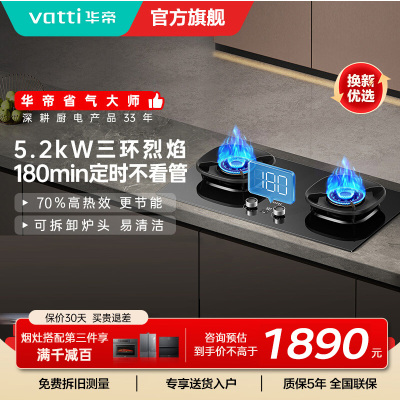 华帝(VATTI)官方家用燃气灶台嵌两用灶具5.0KW火力三环精控均火高热效率一级能效 [三环匀火]i10309D液化气