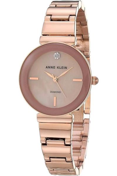 Anne Klein手表女钻石表圈石英圆形表盘28毫米矿物玻璃商务休闲