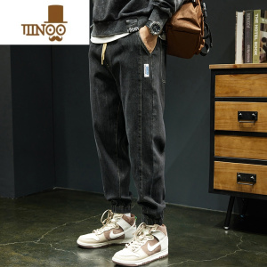 YANXU松紧腰牛仔裤男潮牌日系宽松大码束脚裤夏季薄款休闲小脚哈伦长裤