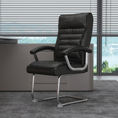 域赢办公电脑椅培训椅职员弓形椅老板椅家用书房写字椅子-黑色加厚坐垫