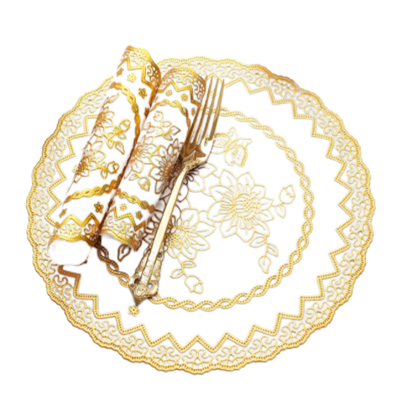 羚翎 LL-D16 直径10CM PVC 杯垫 白底金花