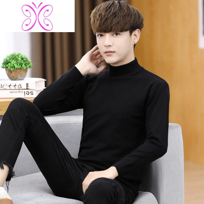 YUANSU冬季半高领毛衣男韩版修身内搭打底针织衫纯黑色潮流青年中领线衣毛衣