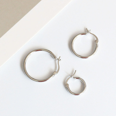简约韩版S925纯银个性几何镂空圆环圆圈耳圈耳环耳扣耳饰学生女送女朋友老婆情人节七夕生日礼物