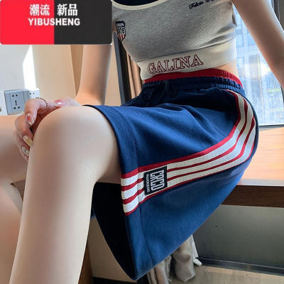 YIBUSHENG美式运动短裤女ins潮学生休闲a字裤宽松中裤直筒跑步阔腿五分裤