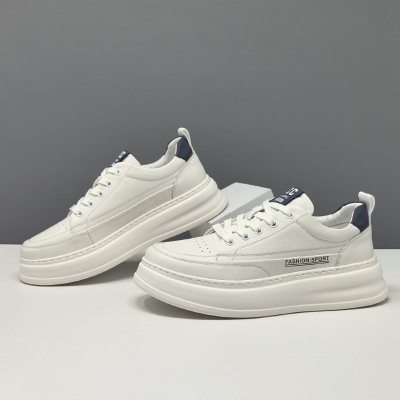 男士头层牛皮厚底透气板鞋男款潮鞋真皮欧洲站男鞋欧拼色休闲鞋男