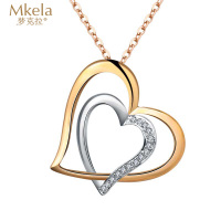 梦克拉   18K金群镶钻石吊坠 心形 双色双心项链心形吊坠 恋语
