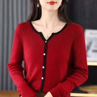 秋新女士羊毛针织衫圆领开衫毛衣女外套韩版厂家批