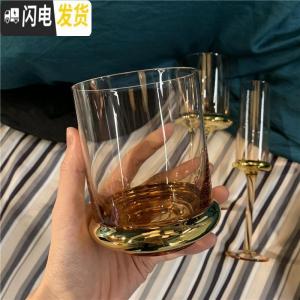 三维工匠又又海 轻奢金底玫瑰金色高脚红酒杯香槟杯玻璃杯水杯饮料杯 轻奢金底玻璃杯单杯