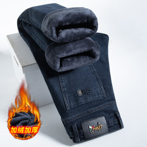 国潮风男士牛仔裤加绒厚款修身直筒商务个性后袋设计长裤8522