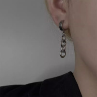 港风耳环耳钉潮嘻哈长款链条iphop耳坠简约小众冷淡风耳夹中性款送女朋友老婆情人节七夕生日礼物