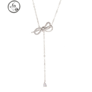 蝴蝶结项链女纯银锁骨项链女潮锁骨链网红银饰项链女ins简约气质 JiMi